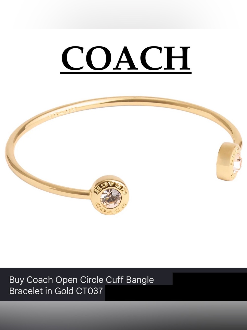 NWT COACH Open Circle Cuff Gold Tone Bangle Bracelet with Pink Zirconia